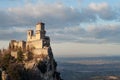 San Marino city view. Beautiful castle on the rock and and the surrounding lands. Royalty Free Stock Photo