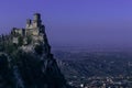 San Marino fortress landscape at dusk. Purple night sky