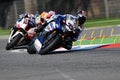 Yamaha YZF R1 of Yamaha World Superbike Team, driven by Marco Melandri in action during the Superbike Practice in Imola Circuit Royalty Free Stock Photo