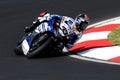 Yamaha YZF R1 of Yamaha World Superbike Team, driven by Marco Melandri in action during the Superbike Practice in Imola Circuit Royalty Free Stock Photo