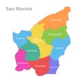 San Marino map, administrative division, separate individual regions with names, color map isolated on white background