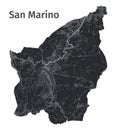 San Marino map. Detailed black map of San Marino country poster with streets. countryscape urban vector