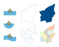 San Marino map. Detailed blue outline and silhouette. Administrative divisions and municipalities. Country flag. Set of vector map