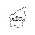 San Marino outline map with the handwritten country name. Continuous line drawing of patriotic home sign