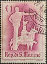 San Marino postage stamp from the Antiche Giostre series depicting Saracen Tournament Royalty Free Stock Photo