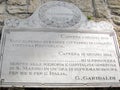 SAN MARINO, REPUBLIC OF SAN MARINO - 03 29 2014: Plaque commemorating Garibaldi in 1899. Memorial in honor of Giuseppe Garibaldi