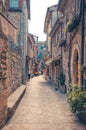 San Marino, September 18, 2018: Typical italian cobblestone street with traditional buildings