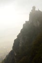 The second tower cliff in the morning fog. City of San Marino. San Marino Royalty Free Stock Photo