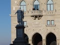 San Marino. View to the Palazzo Pubblicco and statue of Freedom at sunny day Royalty Free Stock Photo