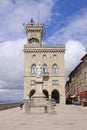 San Marino. View to the Palazzo Pubblicco and statue of Freedom at sunny day Royalty Free Stock Photo