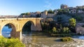 The San Martin Bridge, medieval bridge over the Tagus River, Toledo, Spain. Royalty Free Stock Photo
