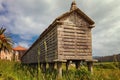 San Martino de Ozon with a very long stone granary from the 16th century, one of the largest in Galicia, on the Fisterra-Muxia way Royalty Free Stock Photo