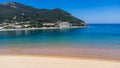 San MartÃ­n sandy beach, SantoÃ±a Bay and mountains. Laredo, Cantabria, Spain Royalty Free Stock Photo