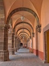 One point perspective view of one of the corridors of ex-convent Centro Cultural `El Nigromante` in San Miguel de Allende