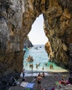 San Nicola Arcella, Calabria, Italy ??Aug. 2020: Swimmers under the Arcomagno natural arch