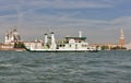 San Nicolo sea ferry sails in Venice lagoon, Italy.