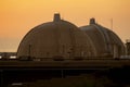 San Onofre nuclear power plant main reactors at sunset