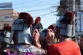 Foot of Jesus Christ`s corpse carried by roman soldiers, street drama, community celebrates Good Friday representing the events th