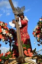 Jesus Christ statue brought to Lenten Holy Week traditional street procession Royalty Free Stock Photo