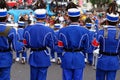 Band musicians form on street during the annual brass band exhibition