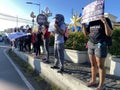 A group of militant and revolutionary women GABRIELA is holding a protest rally on the city main street