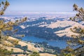 San Pablo reservoir surrounded by golden hills, Contra Costa county, San Francisco bay, California