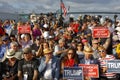 SAN PEDRO, CA - SEPTEMBER 15, 2015: Battleship USS Iowa in San Pedro, California, U.S., Trump Presidential Campaign supporters wit