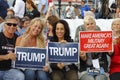 SAN PEDRO, CA - SEPTEMBER 15, 2015: Battleship USS Iowa in San Pedro, California, U.S., Trump Presidential Campaign supporters wit