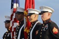 SAN PEDRO, CA - SEPTEMBER 15, 2015: US Marines and Honor Guard at Donald Trump 2016 Republican presidential rally aboard the Battl Royalty Free Stock Photo