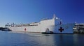 US Navy Hospital ship Mercy docks at the Port of Los Angeles to provide medial assistance for COVID coronavirus pandemic