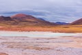 Andes mountain range and frozen lagoon in Atacama desert Royalty Free Stock Photo