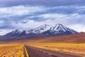 View of infinite road and snowy mountains at Atacama desert Royalty Free Stock Photo