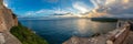 San Pedro de La Roca fort walls with towers, Caribbean sea sunset panoramic view, Santiago De Cuba, Cuba