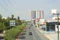 SAN PEDRO GARZA GARCIA, MEXICO - AUGUST 29, 2022: Cars in traffic jam on city street, aerial view Royalty Free Stock Photo