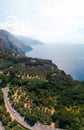 San Pietro viewpoint. Beautiful road to Positano, Amalfi, Salerno. Aerial view Italy mountains, sea. Travel tour concept, Summer