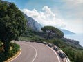 San Pietro viewpoint. Beautiful road to Positano, Amalfi, Salerno. Aerial view Italy mountains. Travel tour concept, Summer sunny