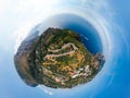 San Pietro viewpoint. Little planet. Curve road to Positano, Amalfi, Salerno. Aerial view Italy mountains, sea. Travel tour