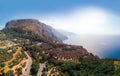 San Pietro viewpoint. Road to Positano, Amalfi, Salerno. Aerial view Italy mountains, sea. Travel tour concept, Summer sunny day,