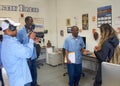 Reporter interviewing inmate at San Quentin State Prison