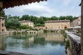 San Quirico d`Orcia, Tuscany, Italy / 24th July 2016 / Scenic view of medieval village of Bagno Vignoni Royalty Free Stock Photo