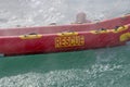 San Rafael, Argentina, november 6, 2020: firefighters in water rescue drill, using canoe and special suits Royalty Free Stock Photo