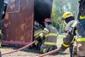 San Rafael, Argentina, november 21, 2020: volunteer firefighters at fire drill