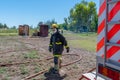 San Rafael, Argentina, november 21, 2020: volunteer firefighters at fire drill