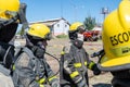 San Rafael, Argentina, november 21, 2020: volunteer firefighters at fire drill