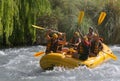 San Rafael, Mendoza - 2019-12-30: People rafting on Atuel River, one of the best places in the province for adventure tourism