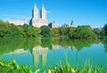 The skyline and the San Remo building reflected in a pond in Central park, New York Royalty Free Stock Photo