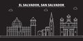 San Salvador silhouette skyline. El Salvador vector city, salvadoran linear architecture, travel illustration, outline