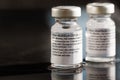 San Sebastian, Gipuzkoa, Spain 24 April 2021. Selective focus of two Pfizer Vaccine vials