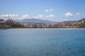 San Sebastian landmark, view from the sea. Famous beach called La Concha in San Sebastian, Spain. Scenic bay of Biscay. Royalty Free Stock Photo