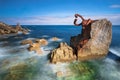 San Sebastian Ondarreta beach, La Concha bay.Cantabrian Sea, Basque Country, Spain, Euskadi, sculpture Royalty Free Stock Photo